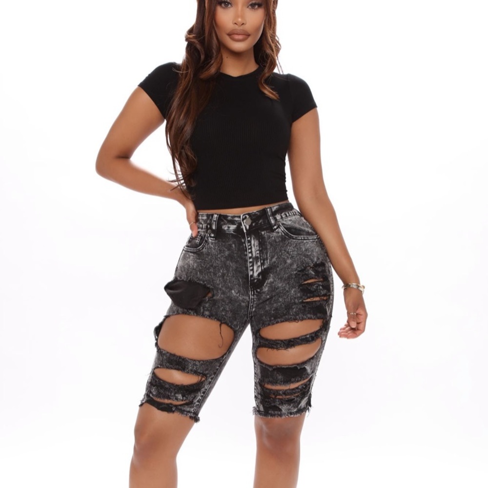 Fashion Nova Zip Your Lips Denim Bermuda Shorts